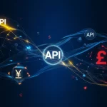 A conceptual graphic representing API to API integration, illustrating how it connects disparate financial software to break down data silos.