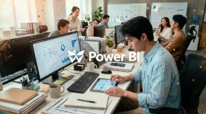 finance director looking at power business intelligence