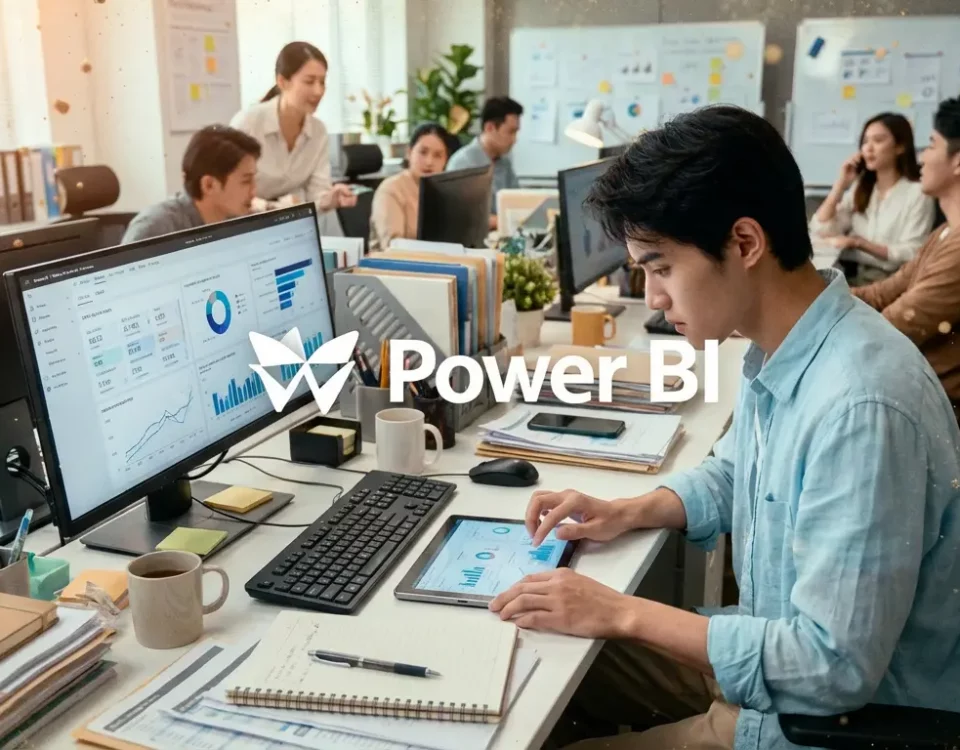 finance director looking at power business intelligence