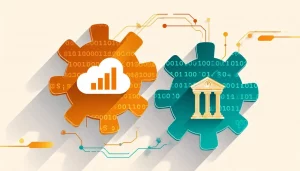 Conceptual illustration of API to API integration, showing a seamless data pipeline connecting financial software systems on a clean, modern background."