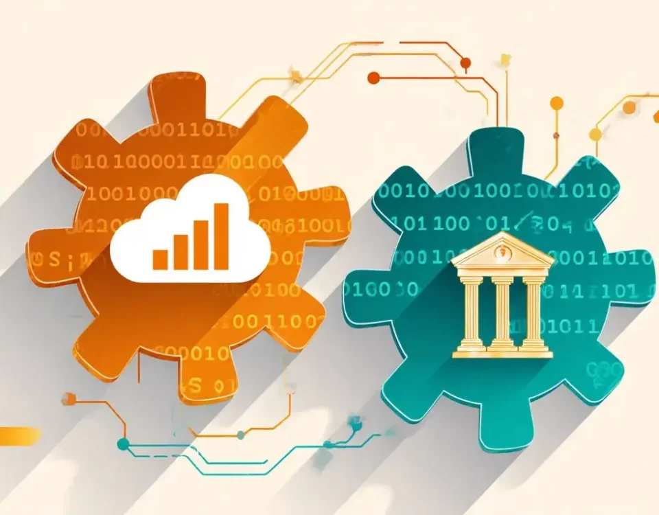 Conceptual illustration of API to API integration, showing a seamless data pipeline connecting financial software systems on a clean, modern background."