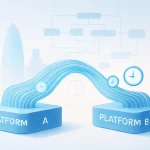 Conceptual illustration of ServiceNow to Jira integration, showing automated data flow and workflow sync between platforms, with icons representing efficiency and the London skyline for UK business context.
