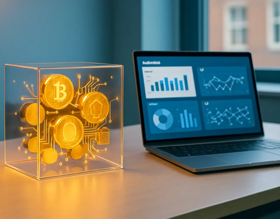 Professional graphic representing the cost and investment analysis of AI implementation for UK finance and IT leaders.