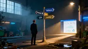 Finance team reviewing power business intelligence dashboard with charts and KPIs