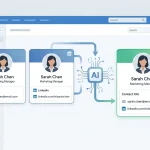 Two duplicate HubSpot contact records with different data fields being matched and merged by EazyMatch AI