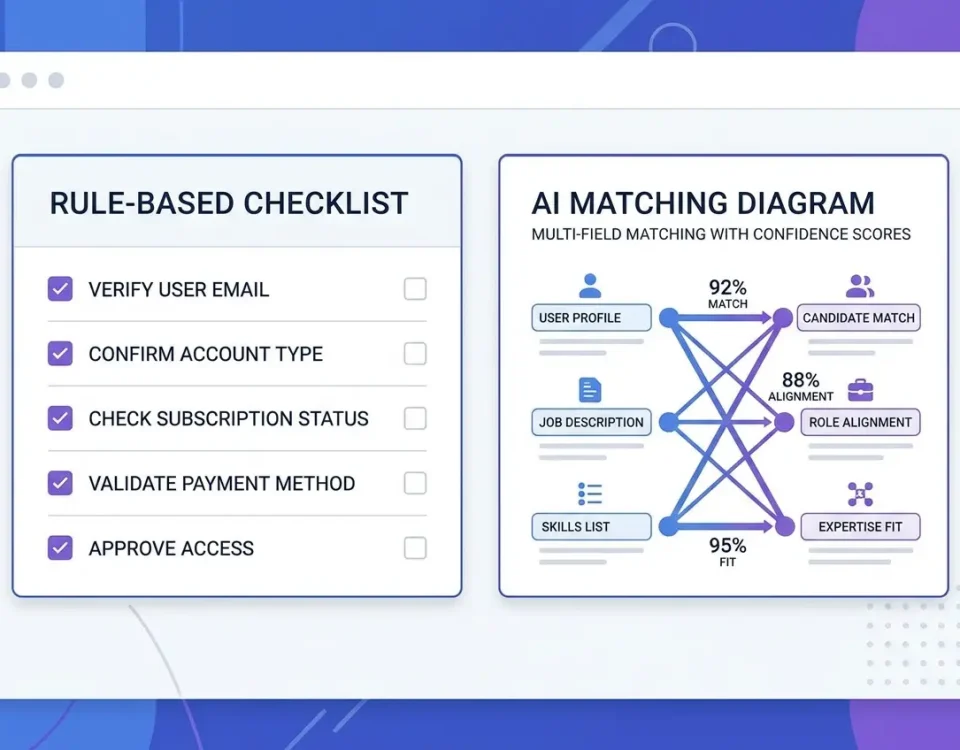 Comparison showing Dedupely alternative EazyMatch AI — AI multi-field matching versus rule-based CRM deduplication