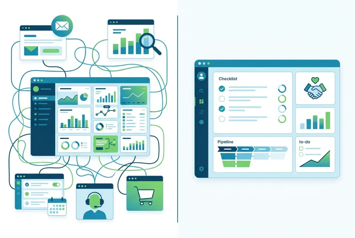 Insycle alternative comparison showing a simpler single-CRM data cleanup dashboard next to a multi-platform data operations tool