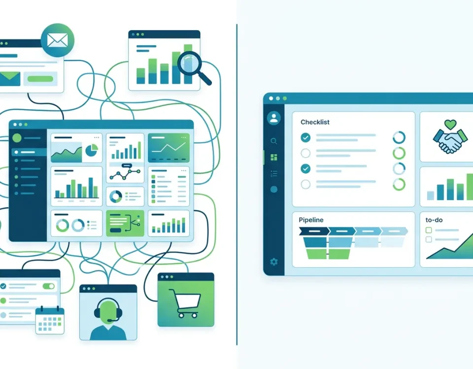 Insycle alternative comparison showing a simpler single-CRM data cleanup dashboard next to a multi-platform data operations tool