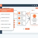 HubSpot data cleanup tool checklist showing duplicate contact records being merged into one clean entry