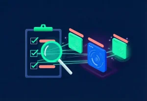 Checklist illustration for evaluating HubSpot data quality software against matching logic, scope, and human review criteria