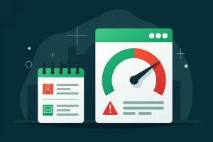 Illustration of inaccurate CRM data shown as a contact record accuracy meter declining as job changes and entry errors accumulate