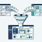 Clean CRM data migration illustrated as two HubSpot portals passing contacts through a duplicate filter into one merged account